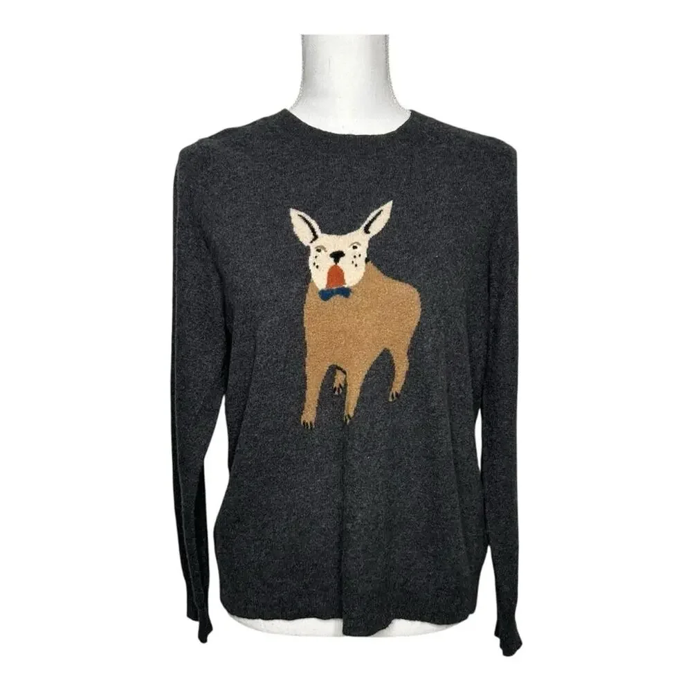 J. Crew Frenchie French Bulldog Dark Gray Sweater Wool Blend XL - Picture 2 of 9